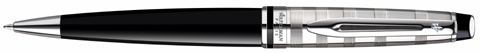 Waterman Expert Deluxe White ballpoint pen chrome trim.