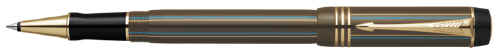 Chocolate Brown Pinstripe Parker Duofold International rollerball pen.